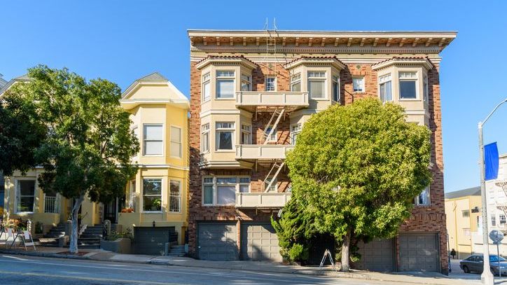 Residential buildings along a street in San Francisco.