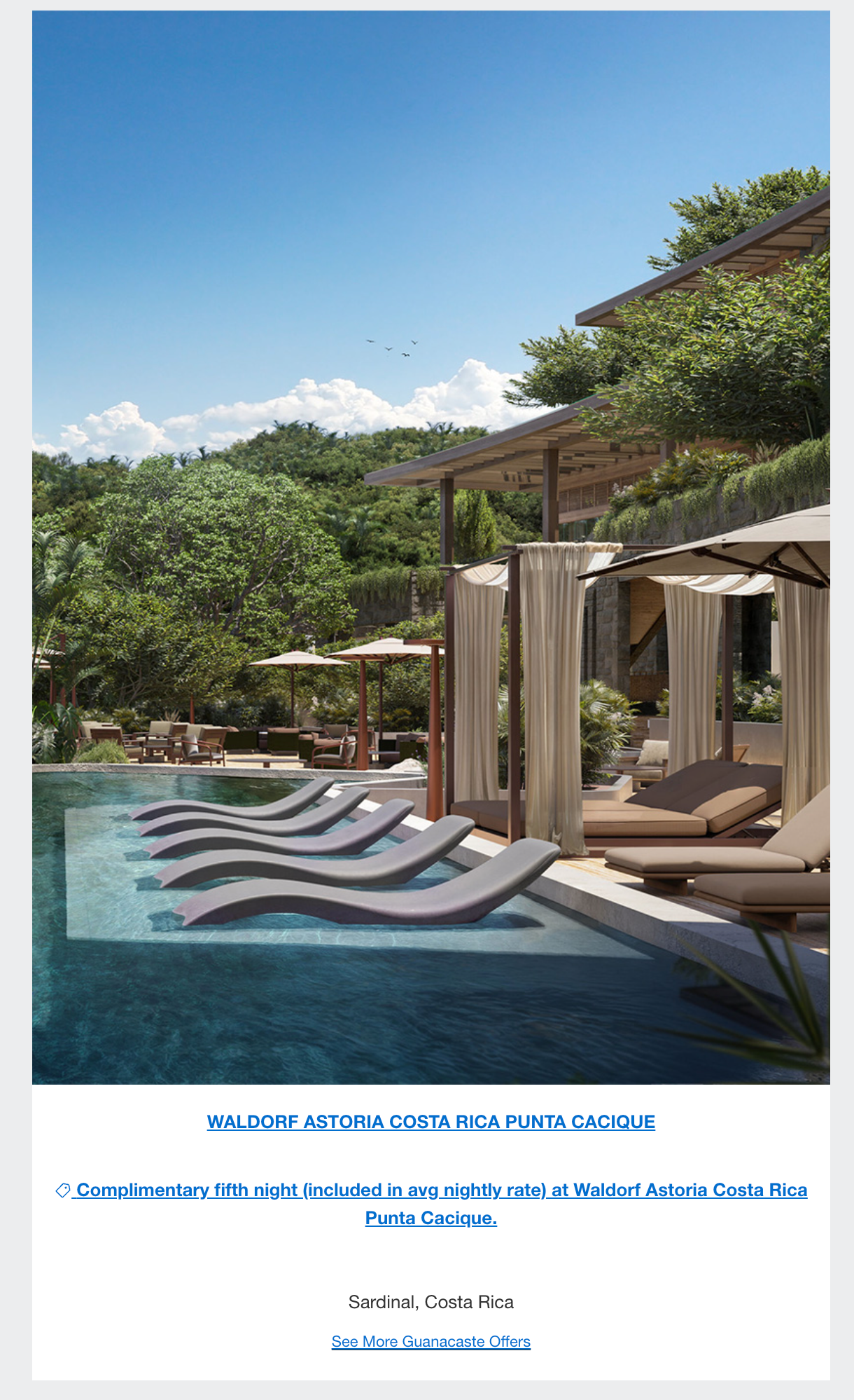 Example of Amex hotel deal for Waldorf Astoria Costa Rica Punta Cacique